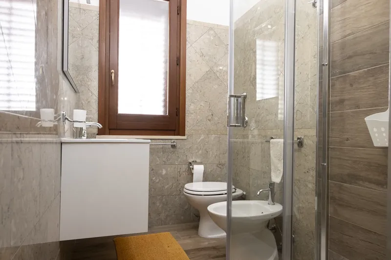 Bathroom with a vanity, WC and walk-in shower