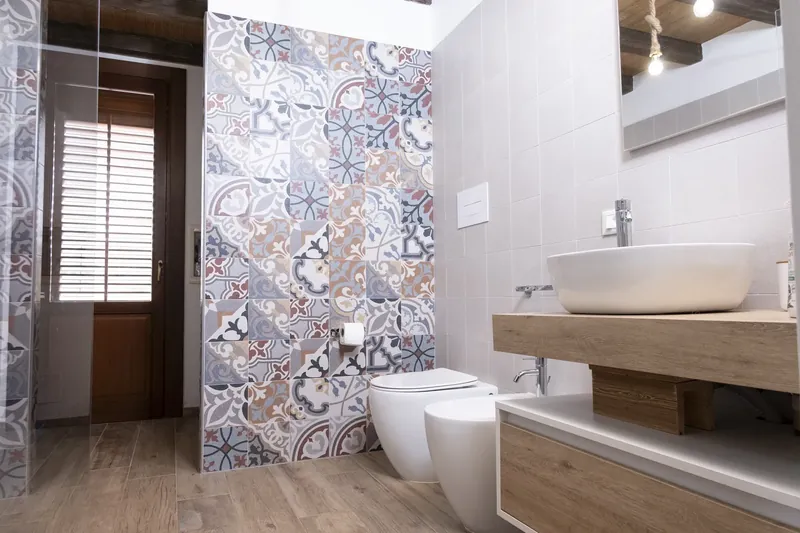 Bathroom with a double marble vanity